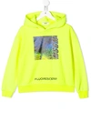 Msgm Kids' Yellow Fluo Hoodie With Frontal Press In Giallo Fluo