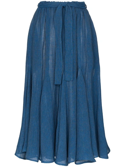 Lisa Marie Fernandez Blue Marguerite Organic Linen Blend Midi Skirt