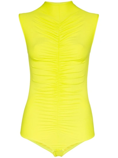 Fantabody Maria Ruched Bodysuit In Yellow
