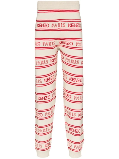 Kenzo Logo Stripe Cotton Blend Track Pants In White