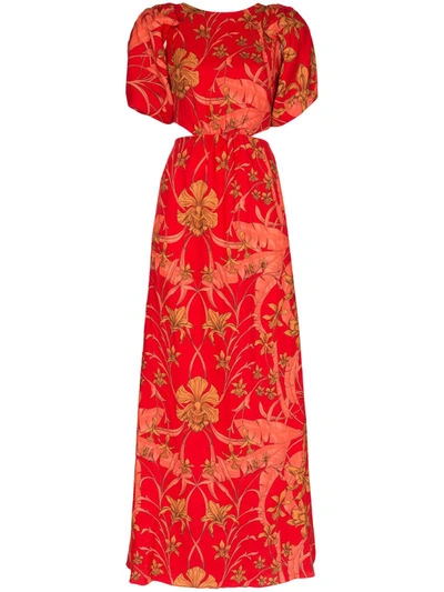 Johanna Ortiz Botanical Study Floral-printed Linen Maxi Dress In Red