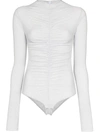 Fantabody Maria Ruched Bodysuit In Silver