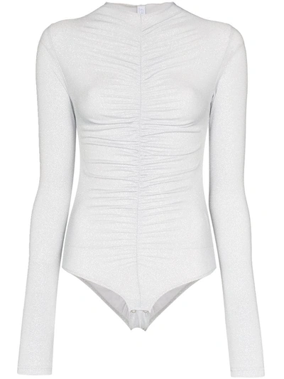 Fantabody Maria Ruched Bodysuit In Silver