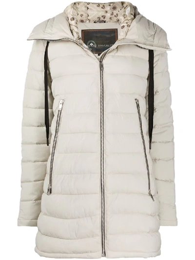 Moose Knuckles 'trophy' Oversize Hood Long Puffer Jacket In Neutrals