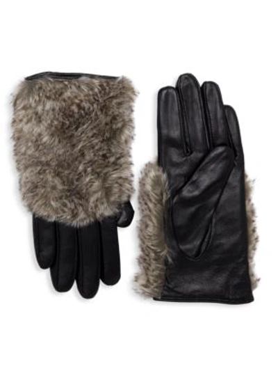 La Fiorentina Faux Fur-trim Leather Gloves In Black