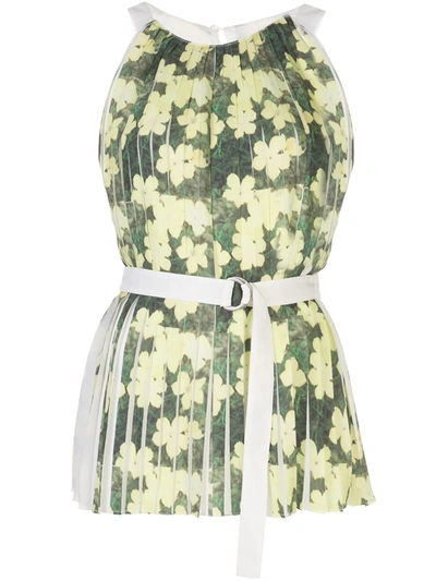 3.1 Phillip Lim Floral Print Knife Pleated Belted Tank Top In Yellow