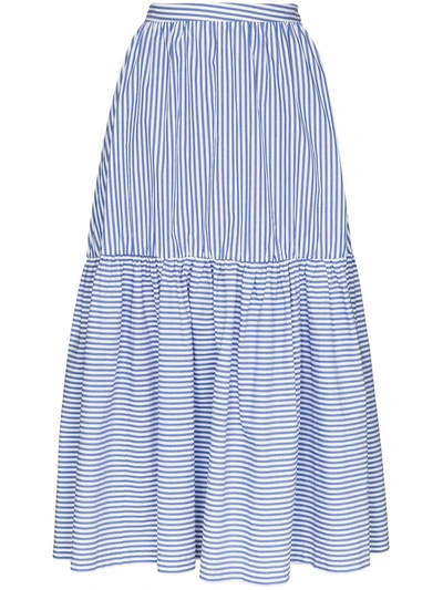 Staud Orchid Striped Maxi Skirt In Blue/ White Stripe