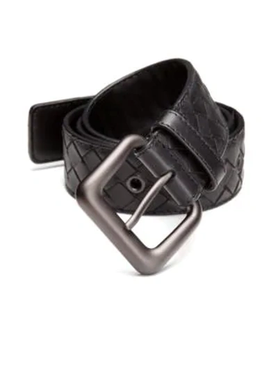 Bottega Veneta Men's Intrecciato Leather Belt With Concealed Buckle In Black