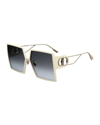 Dior 30montaigne Square Sunglasses W/ Cutout Arms In Ivory/gray