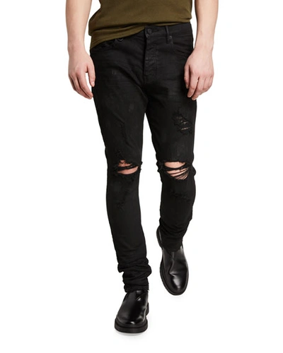 Purple Men's P001 Black Oil Spill Skinny Jeans