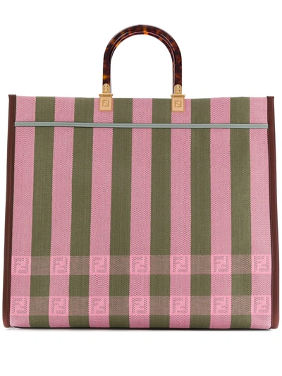Fendi Sunshine Stripe Medium Shopper In Pink,khaki,brown
