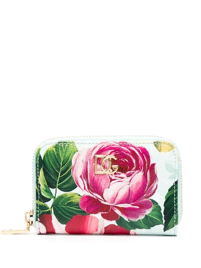 Dolce & Gabbana Floral Print Compact Wallet In Blue