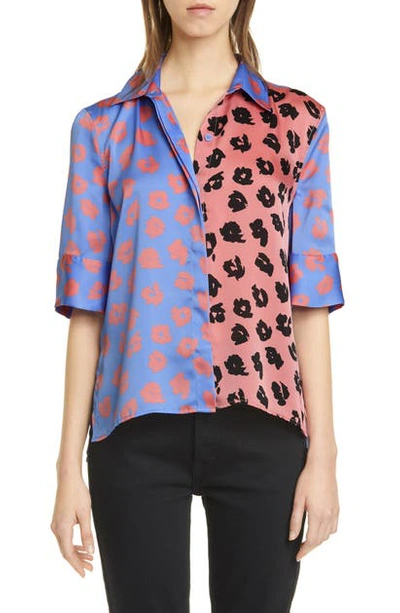 Equipment Quesnel Mix Floral Print Short Sleeve Silk Shirt In Sahara Sky Abstract Rose