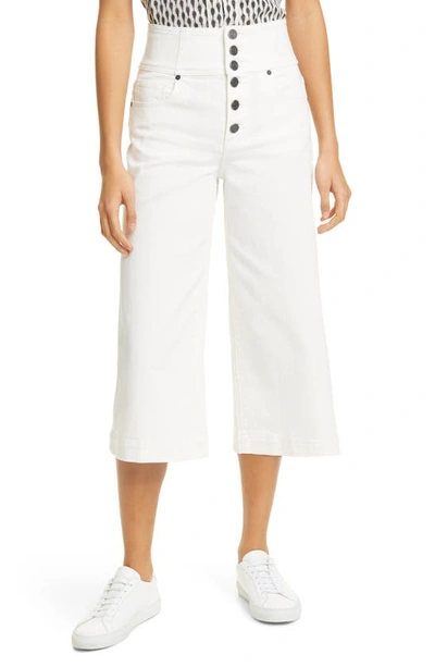 Joie Desoray Exposed Button Fly Crop Wide Leg Trousers In Porcelain