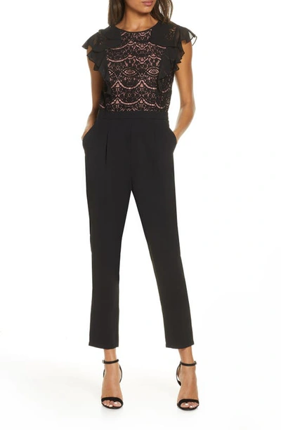 Adelyn Rae Shayna Lace Bodice Jumpsuit In Black-blush