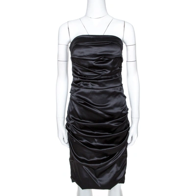 Pre-owned Dolce & Gabbana Black Silk Strapless Gathered Dress M