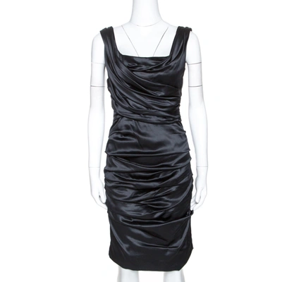 Pre-owned Dolce & Gabbana Black Stretch Silk Ruched Sleeveless Dress M