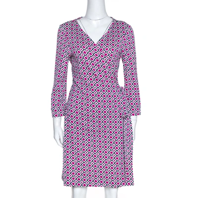 Pre-owned Diane Von Furstenberg Pink Geometric Print New Julian Two Mini Wrap Dress Xl
