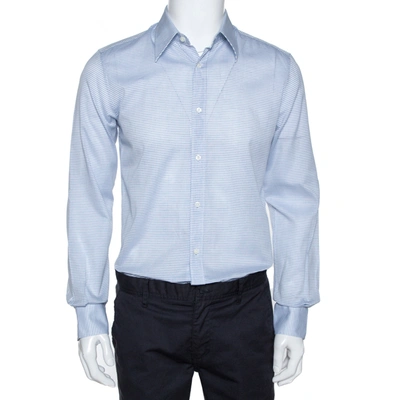 Pre-owned Fendi White & Blue Textured Stripe Cotton Long Sleeve Shirt M