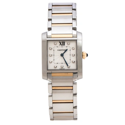 Pre-owned Cartier Silver 18k Rose Gold Stainless Steel Diamond Tank Francaise 3751 Women's Wristwatch 25 Mm