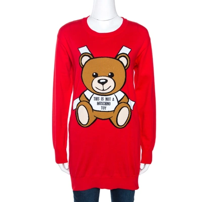 Pre-owned Moschino Couture Red Teddy Bear Jacquard Knit Jumper Xxs