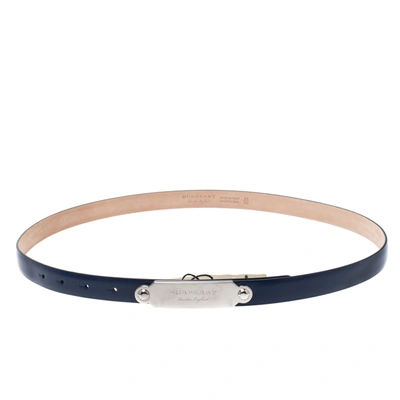 Pre-owned Burberry Blue Leather Reese Slim Belt 95cm