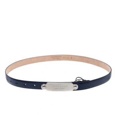 Pre-owned Burberry Blue Leather Reese Slim Belt 85cm