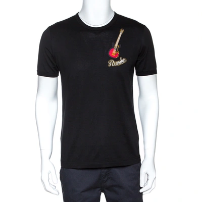 Pre-owned Dolce & Gabbana Black Rumba Guitar Appliqued Cotton T-shirt M