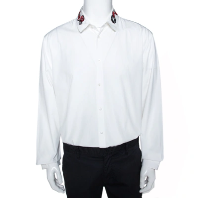 Pre-owned Gucci White Cotton Snake Embroidered Collar Duke Shirt 4xl