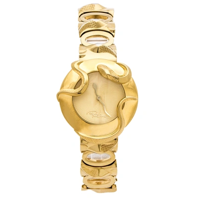 Pre-owned Roberto Cavalli Yellow Gold Plated Stainless Steel Snake Women's Wristwatch 37 Mm