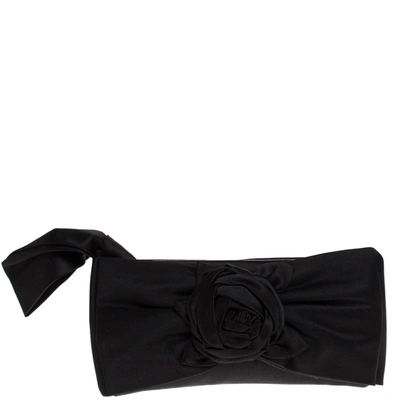 Pre-owned Valentino Garavani Black Satin Petale Rose Clutch