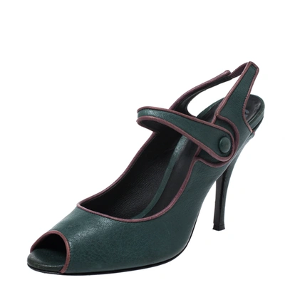 Pre-owned Dolce & Gabbana Green Leather Mary Jane Peep Toe Pumps Size 40
