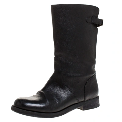 Pre-owned Dolce & Gabbana Black Leather Mid Calf Boots Size 37.5