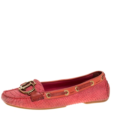 Pre-owned Dior Pink Python Leather Cd Logo Loafers Size 38