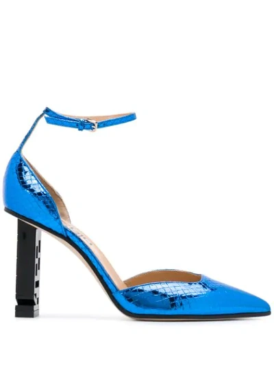 Sergio Rossi Super Heel Metallic Snake-effect Leather Pumps In Bright Blue