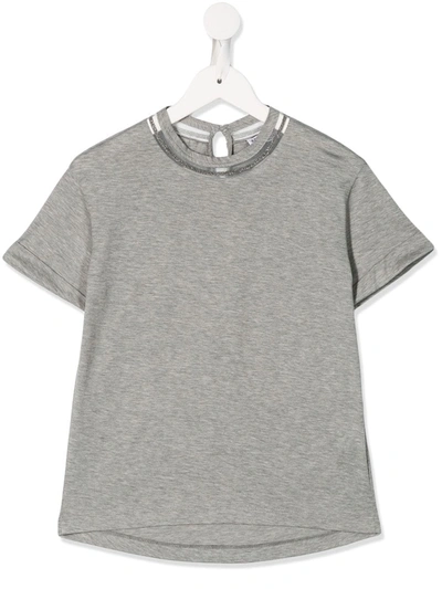 Brunello Cucinelli Kids' Ball-chain Detail T-shirt In Grey