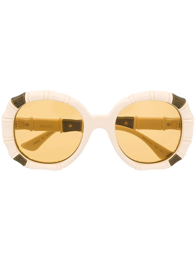 Gucci Bamboo Effect Round-frame Sunglasses In Neutrals