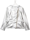 Herno Teen Metallic-print Zipped Jacket In Silver