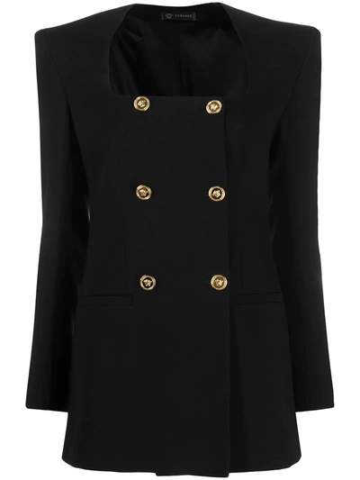 Versace Double-breasted Structured Blazer In Black
