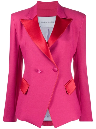 Hebe Studio Double Breasted Tuxedo Jacket In Fuchsia,red