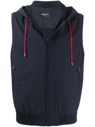 Kiton Hooded Zip-up Gilet In Blue