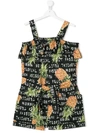 Monnalisa Teen Pineapple-print Playsuit In Black