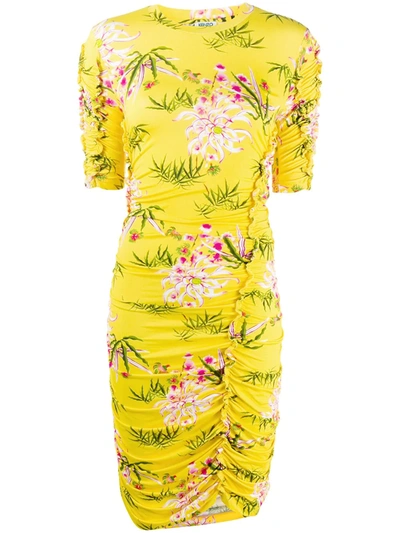 Kenzo Sea Lily Print Ruched Dress In Yellow