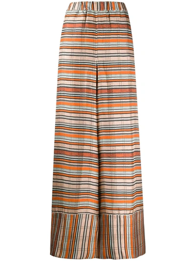Pierre-louis Mascia Striped Silk Wide-leg Trousers In Orange