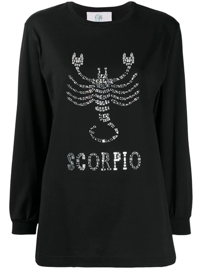 Alberta Ferretti Scorpio Embellished Long Sleeve Top In Black