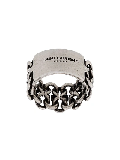 Saint Laurent Engraved Logo Ring In Metallic