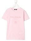 Balmain Kids' Crew Neck Logo Printed T-shirt In Pink