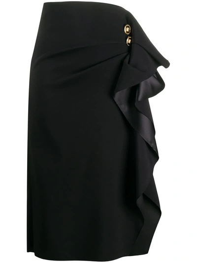 Versace Ruffled-detail Midi Skirt In Black