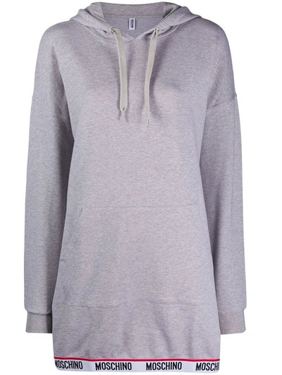 Moschino Logo Band Knitted Hoodie In Grey