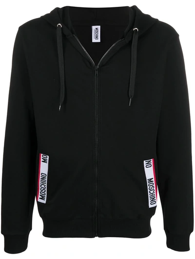 Moschino Logo Band Zipped Hoodie In Black